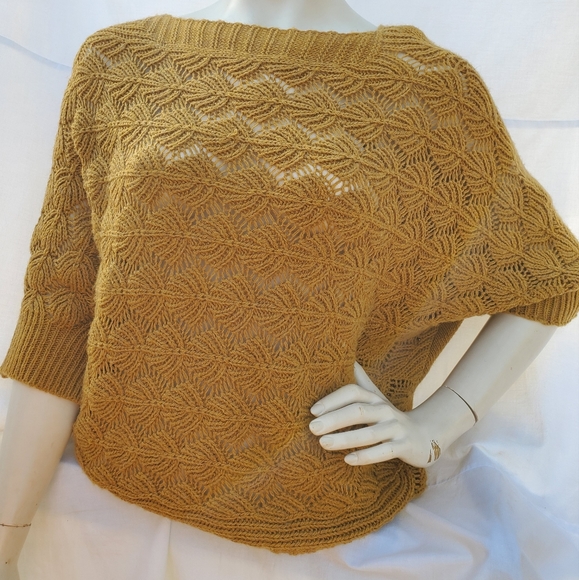 None Sweaters - Vintage Mustard Crochet Knit Sweater Italian